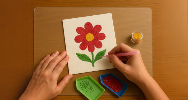 flower painting on painting mat