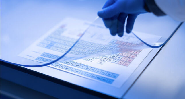 periodic table under a PVC lab mat