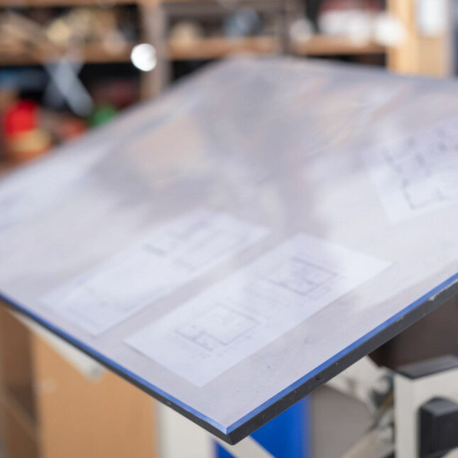 desk with clear cutting mat